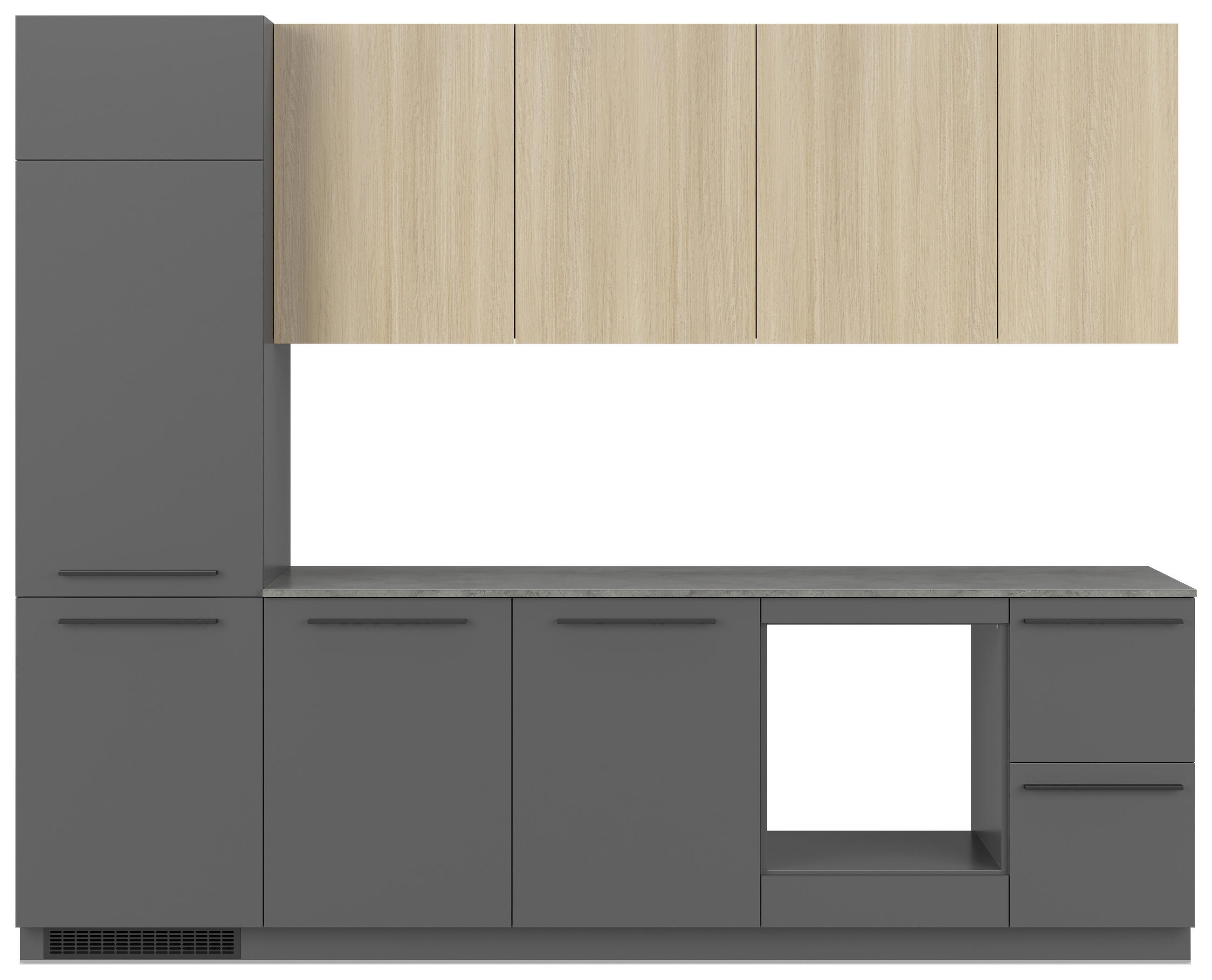 KÜCHENBLOCK 285 cm   in Graphitfarben, Eichefarben  - Eichefarben/Schwarz, Basics, Holzwerkstoff/Kunststoff (285cm) - Visiona