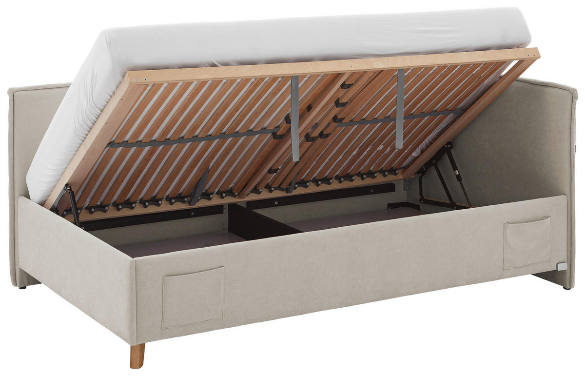 POLSTERLIEGE in Flachgewebe Beige  - Eichefarben/Birkefarben, Konventionell, Holz/Textil (90/200cm) - home24