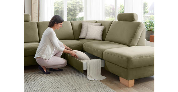 ECKSOFA in Mikrofaser Hellgrün  286/236 cm  - Wildeiche/Beige, Natur, Holz/Textil (286/236cm) - Voleo