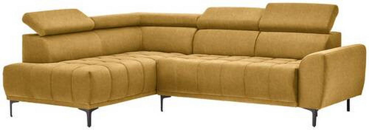 ECKSOFA Gelb, Goldfarben Velours  - Gelb/Goldfarben, Design, Textil/Metall (191/261cm) - Stylife