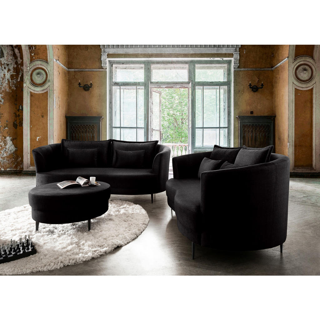 Thumbnail - Livetastic Hocker, Anthrazit, Textil, Uni, rund, 80x43x80 cm, Made in EU, Wohnzimmer, Hocker, Sitzhocker