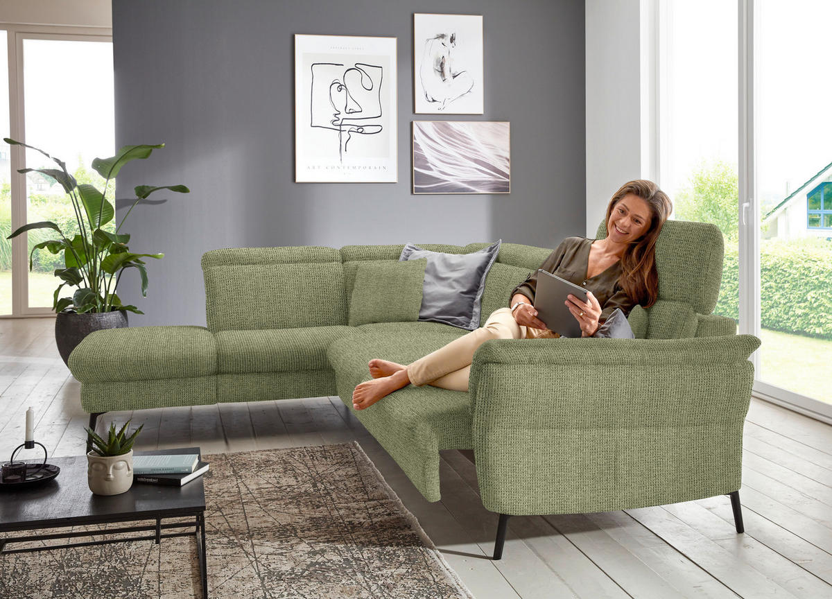 ECKSOFA in Struktur Grün  235/275 cm  - Schwarz/Grün, MODERN, Textil/Metall (235/275cm) - Cantus