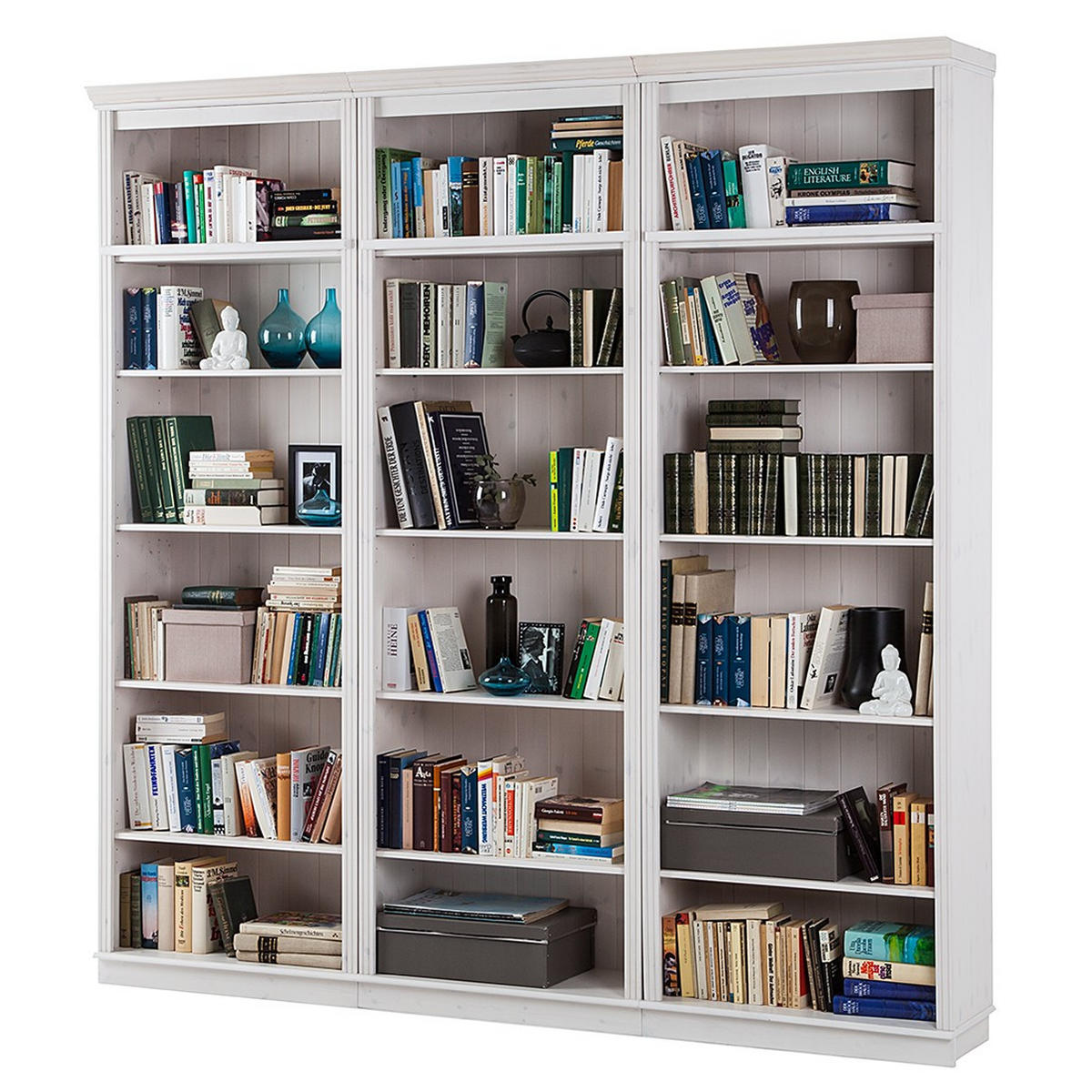 BÜCHERWAND Kiefer massiv Weiß, Kieferfarben  - Weiß/Kieferfarben, Design, Holz (223/222/34cm) - Livetastic