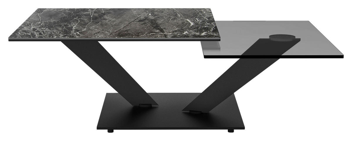 COUCHTISCH in Metall, Glas, Keramik 84-129/106/40 cm  - Schwarz, Design, Glas/Keramik (84-129/106/40cm) - Naos