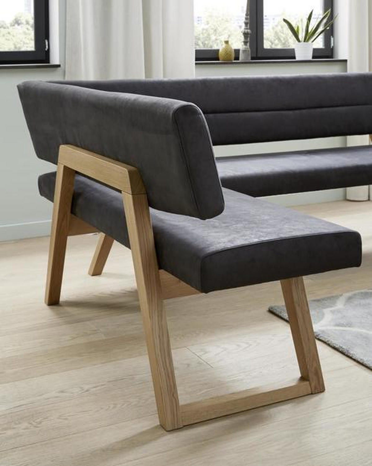ECKBANK 155/225 cm Mikrofaser Anthrazit, Eichefarben Wildeiche massiv   - Eichefarben/Anthrazit, KONVENTIONELL, Holz/Textil (155/225cm) - Dieter Knoll