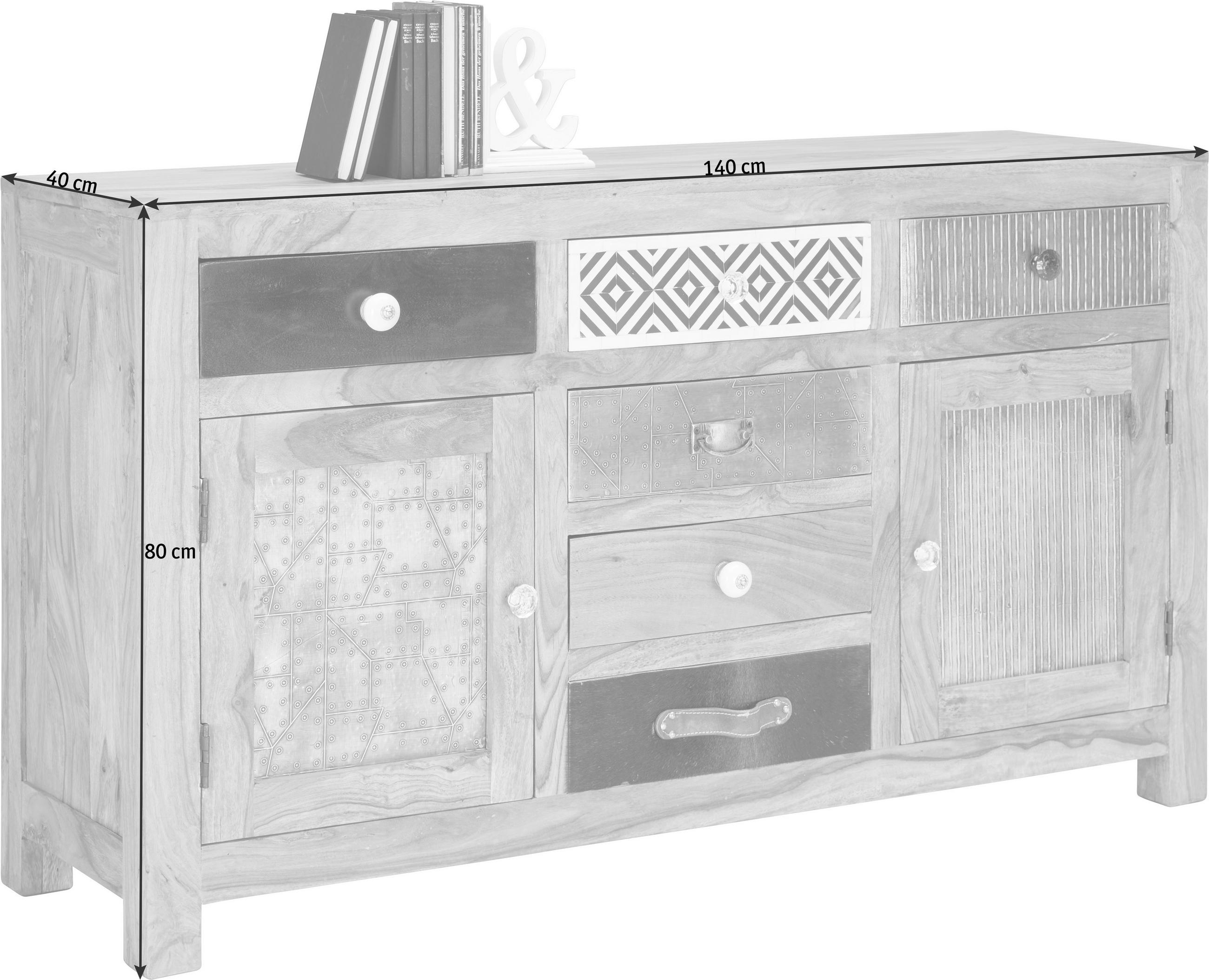 SIDEBOARD Sheesham massiv Braun, Multicolor  - Sheeshamfarben/Multicolor, LIFESTYLE, Holz/Textil (140/80/40cm) - Landscape