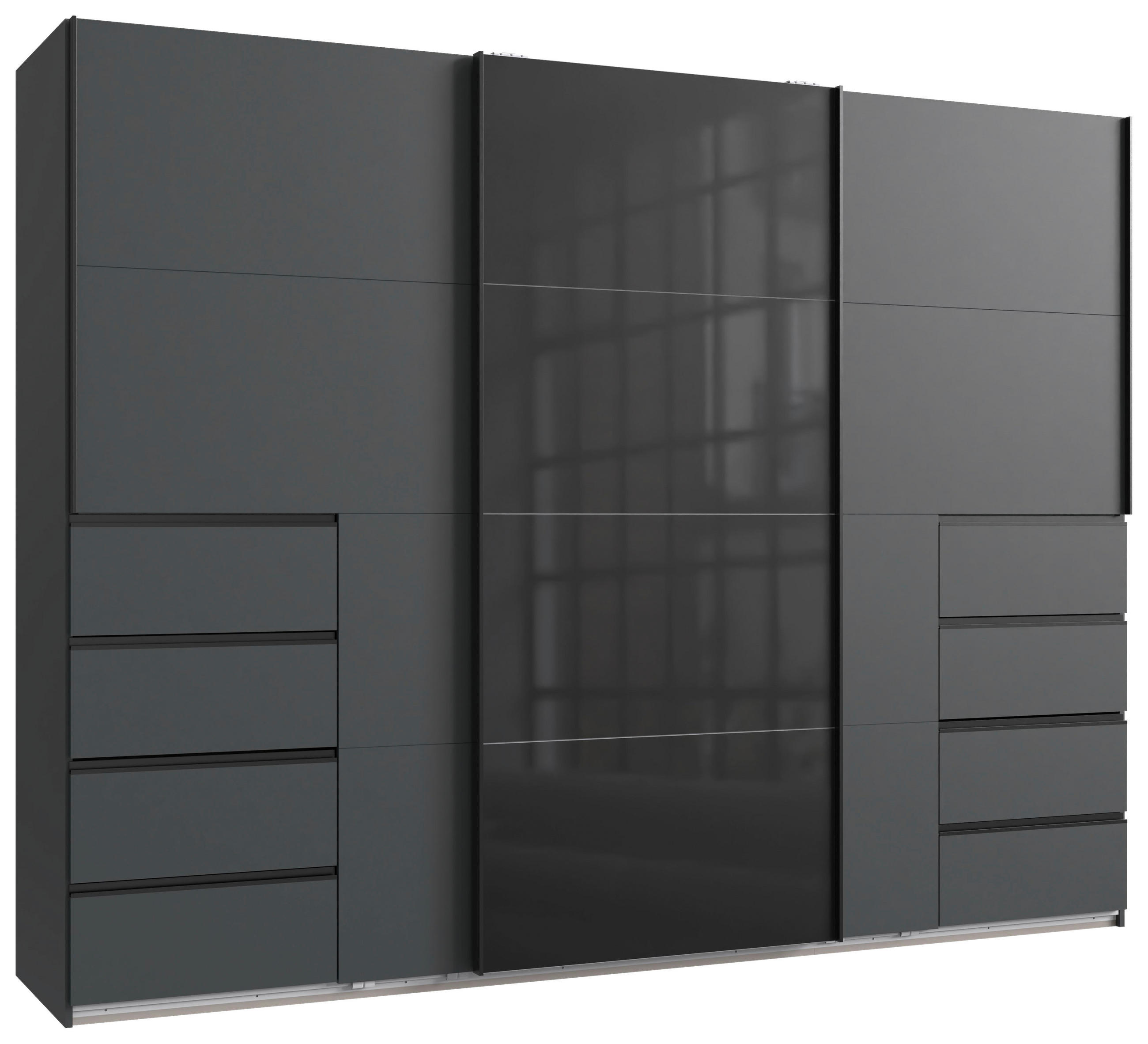 SCHWEBETÜRENSCHRANK 270/208/64 cm 3-türig Graphitfarben  - Schwarz/Graphitfarben, KONVENTIONELL, Glas/Holzwerkstoff (270/208/64cm) - Boxxx