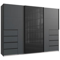 SCHWEBETÜRENSCHRANK 270/208/64 cm 3-türig Graphitfarben  - Schwarz/Graphitfarben, KONVENTIONELL, Glas/Holzwerkstoff (270/208/64cm) - Boxxx