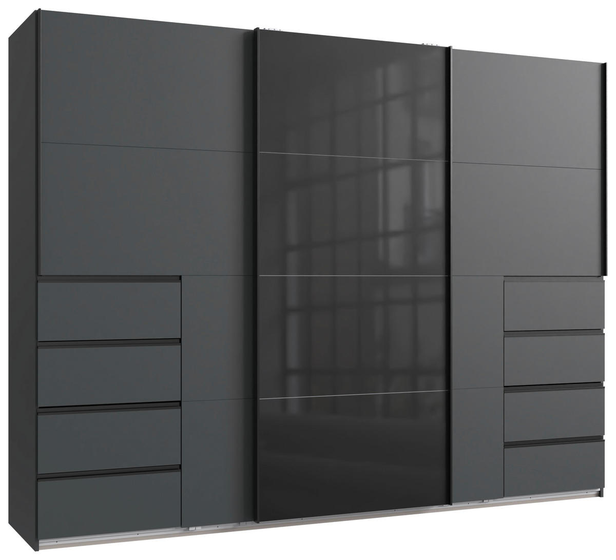 SCHWEBETÜRENSCHRANK 270/208/64 cm 3-türig Graphitfarben  - Schwarz/Graphitfarben, KONVENTIONELL, Glas/Holzwerkstoff (270/208/64cm) - Boxxx