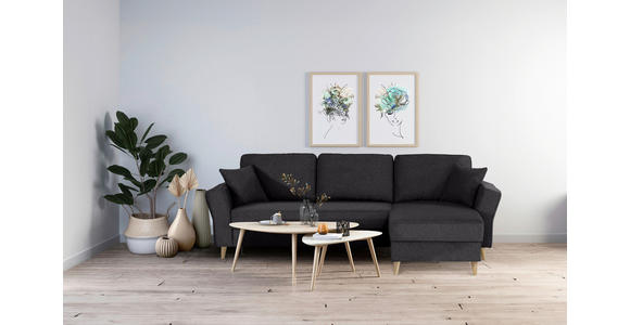 ECKSOFA in Flachgewebe Schwarz  - Eichefarben/Schwarz, KONVENTIONELL, Holz/Textil (265/159cm) - Carryhome