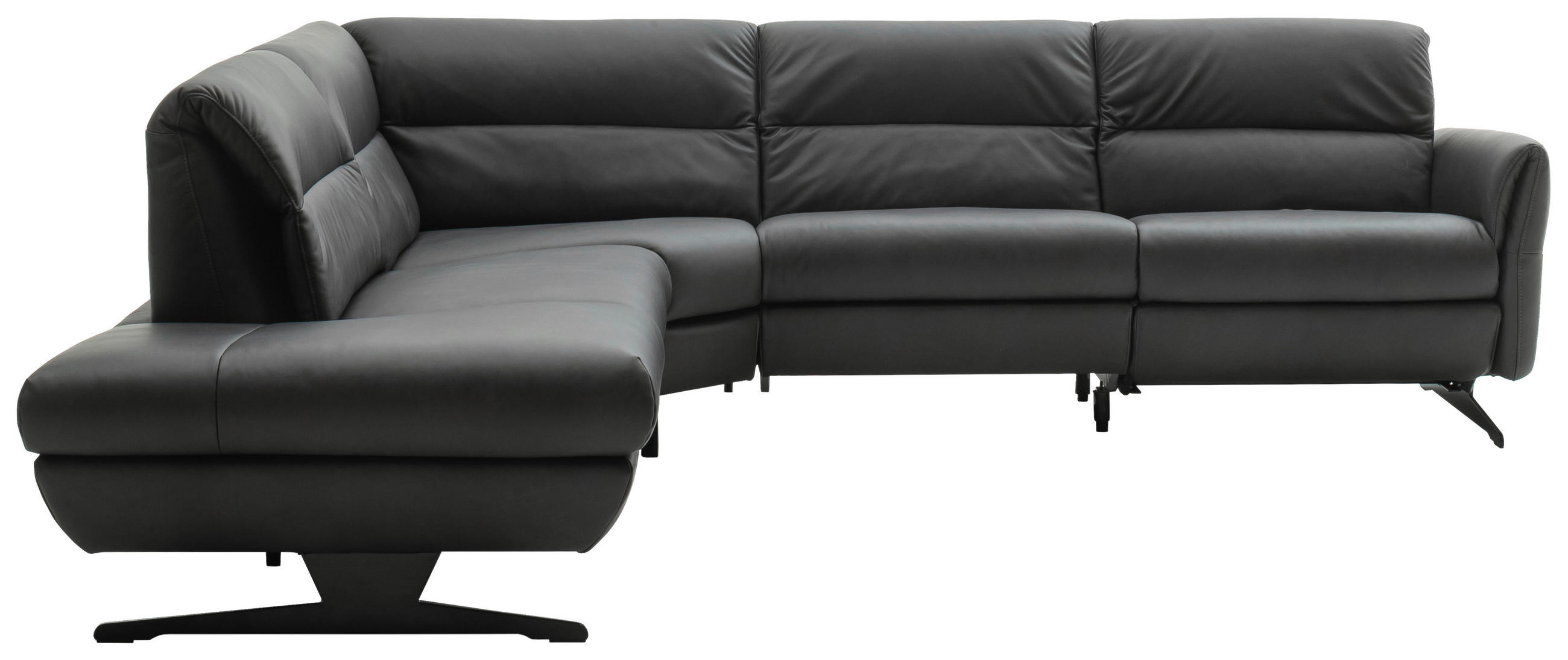 ECKSOFA Anthrazit Echtleder  - Anthrazit/Schwarz, Design, Leder/Metall (258/286cm) - Schöner Wohnen