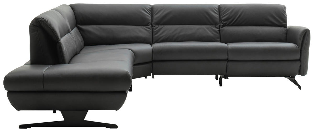ECKSOFA in Echtleder Anthrazit  258/286 cm  - Anthrazit/Schwarz, Design, Leder/Metall (258/286cm) - Schöner Wohnen