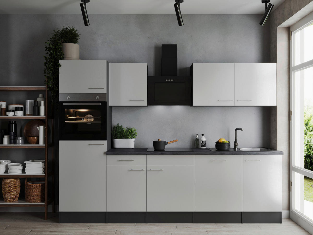 KÜCHENBLOCK 280 cm   in Grau, Weiß  - Silberfarben/Weiß, Design, Holzwerkstoff/Metall (280cm) - Respekta