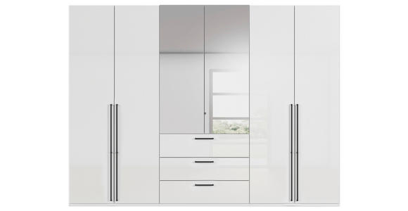 DREHTÜRENSCHRANK 301/235/61 cm,  in Weiß, Weiß Hochglanz, 6-türig  - Chromfarben/Weiß Hochglanz, Basics, Glas/Holzwerkstoff (301/235/61cm) - Novel