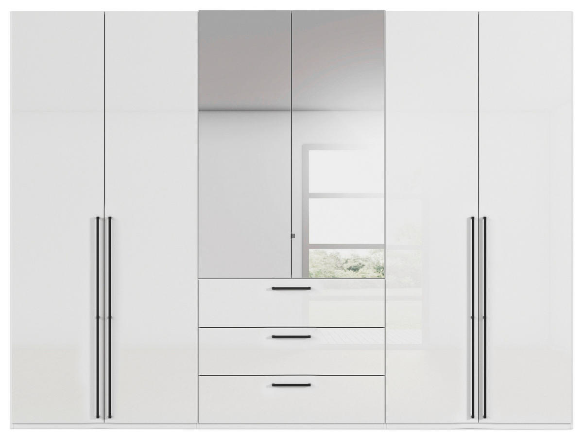 DREHTÜRENSCHRANK 301/235/61 cm,  in Weiß, Weiß Hochglanz, 6-türig  - Chromfarben/Weiß Hochglanz, Basics, Glas/Holzwerkstoff (301/235/61cm) - Novel