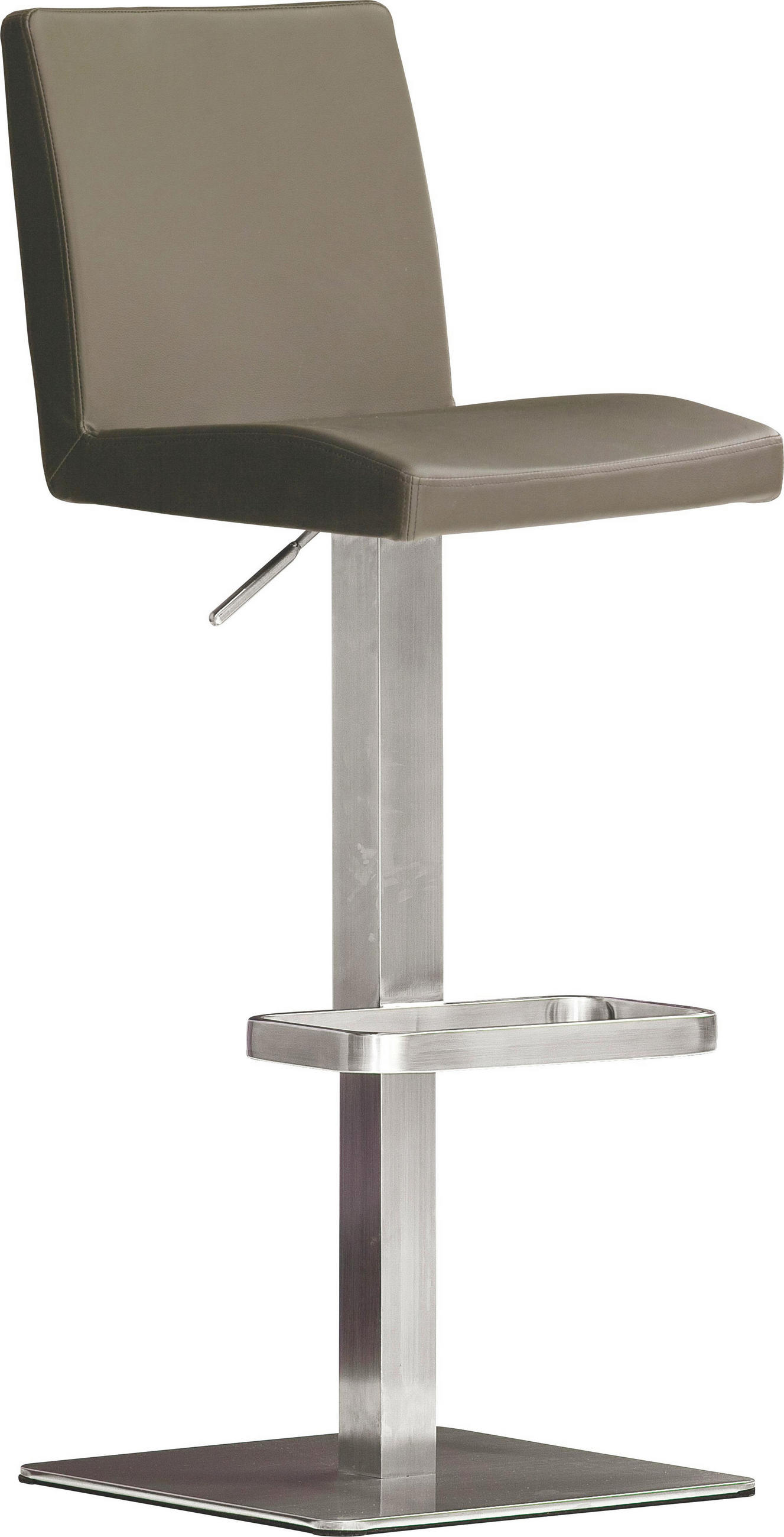 Barhocker in Metall, Leder Edelstahlfarben, Hellbraun