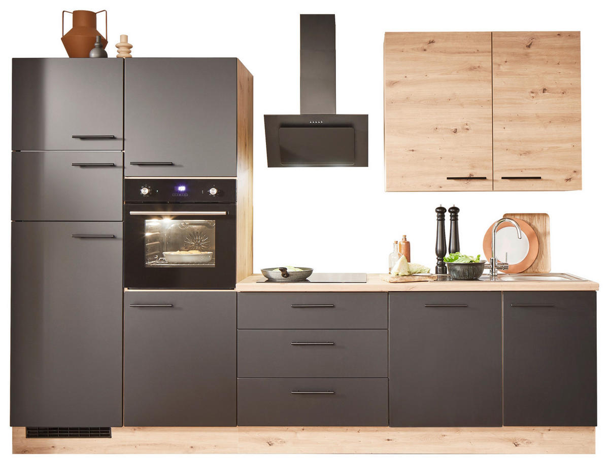 KÜCHENLEERBLOCK 310 cm   in Schwarz, Eiche Artisan  - Schwarz/Eiche Artisan, Basics, Holzwerkstoff/Metall (310cm) - MID.YOU