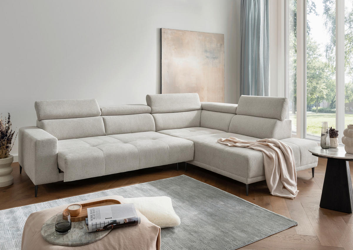 ECKSOFA Chenille Beige  - Beige/Schwarz, Konventionell, Textil/Metall (305/225cm) - Livetastic