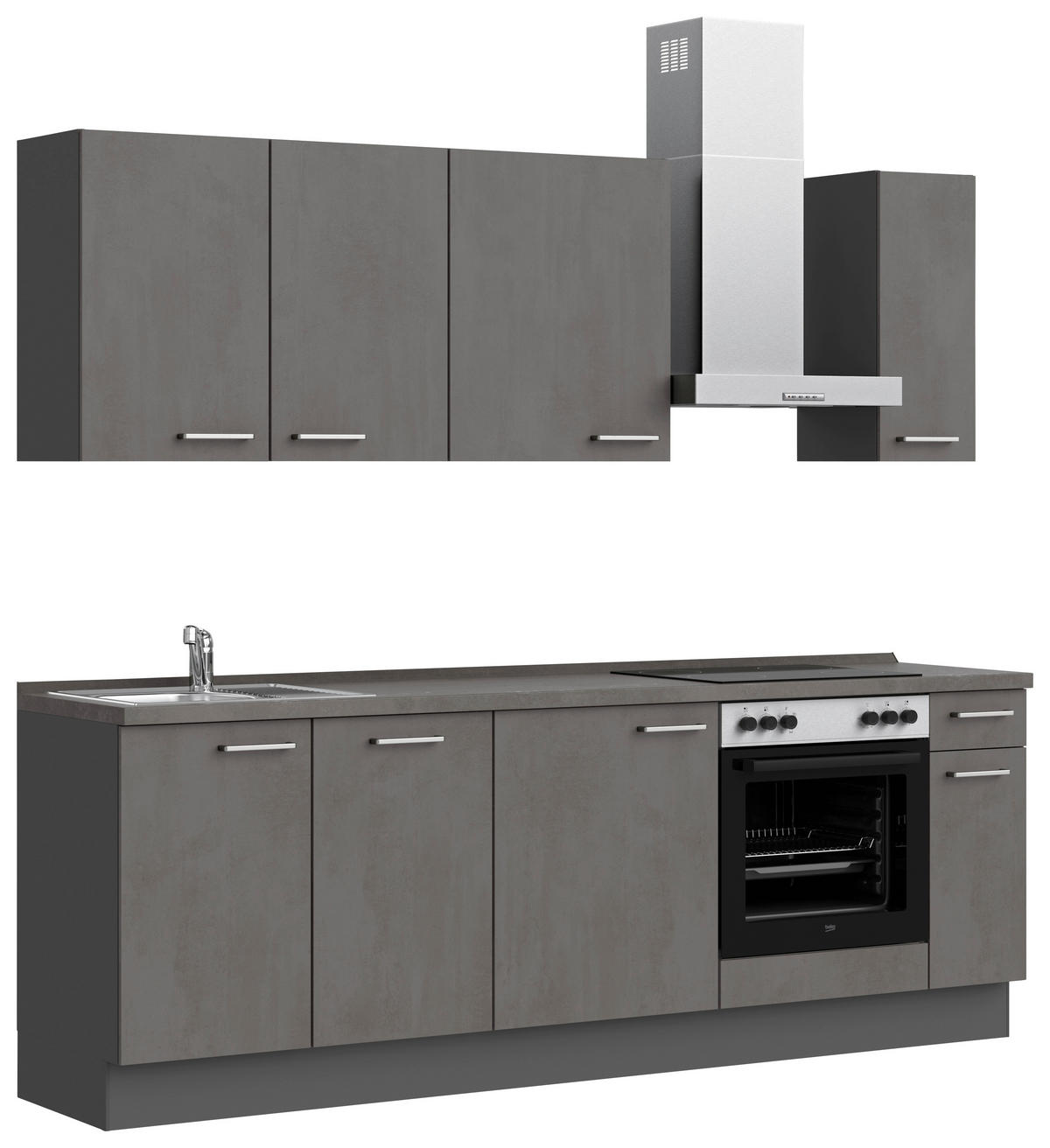 KÜCHENBLOCK Riva 240 cm  in Schieferfarben  - Schieferfarben/Edelstahlfarben, MODERN, Holzwerkstoff/Metall (240cm) - Nobilia