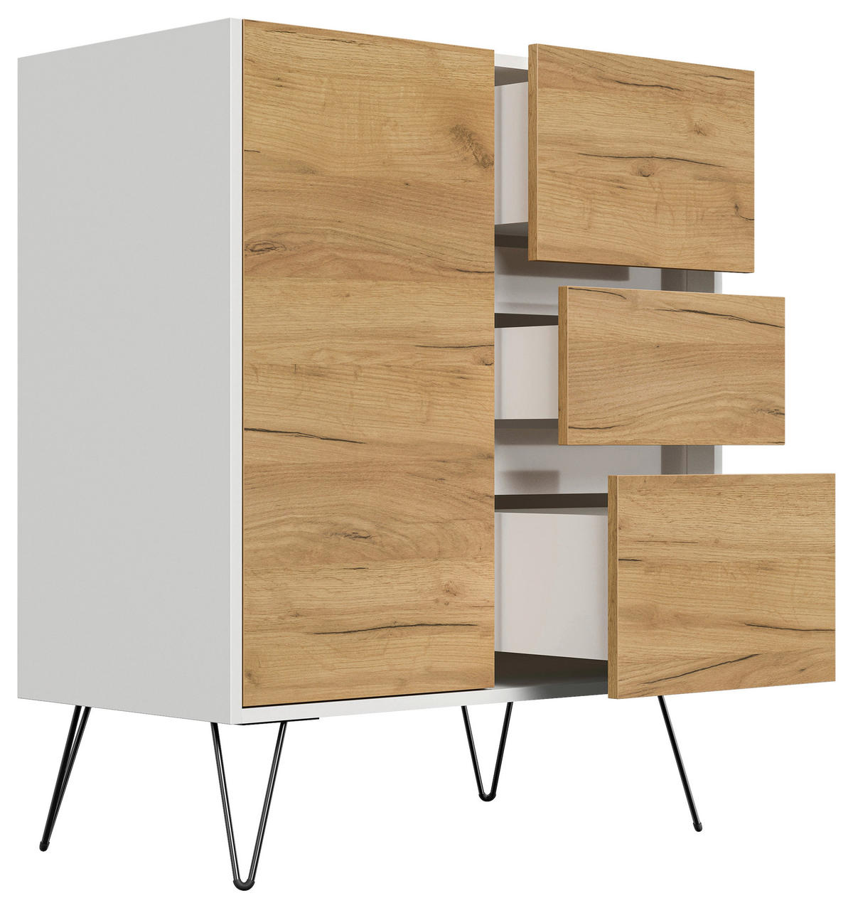 SIDEBOARD Posseik Industrial  in 76/93,6/42 cm  - Elfenbein/Eichefarben, Design, Holzwerkstoff/Metall (76/93,6/42cm) - P & B