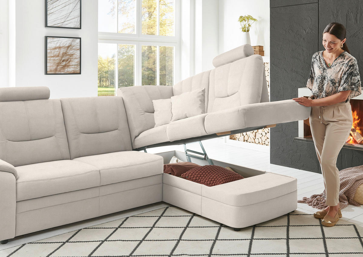 ECKSOFA Chenille Naturfarben  - Schwarz/Naturfarben, Konventionell, Kunststoff/Textil (235/185cm) - Beldomo Comfort