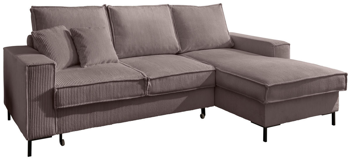 ECKSOFA Graubraun Cord  - Graubraun/Schwarz, MODERN, Textil/Metall (240/150cm) - Livetastic