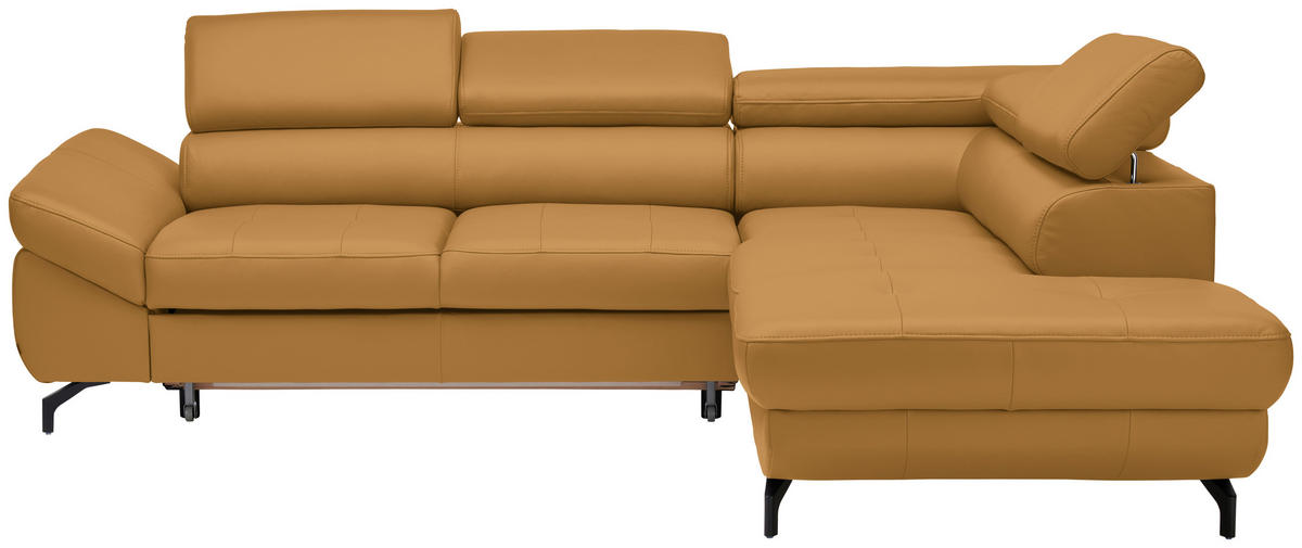 ECKSOFA in Echtleder Senfgelb  - Senfgelb/Schwarz, Design, Leder/Metall (270/220cm) - Novel