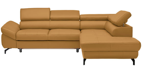 ECKSOFA Senfgelb Echtleder - Senfgelb/Schwarz, Design, Leder/Metall (270/220cm) - Novel