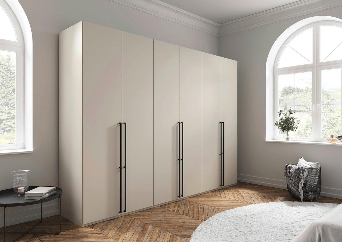 DREHTÜRENSCHRANK 301/235/61 cm,  in Champagner, 6-türig  - Champagner/Schwarz, Basics, Holzwerkstoff/Metall (301/235/61cm) - Novel