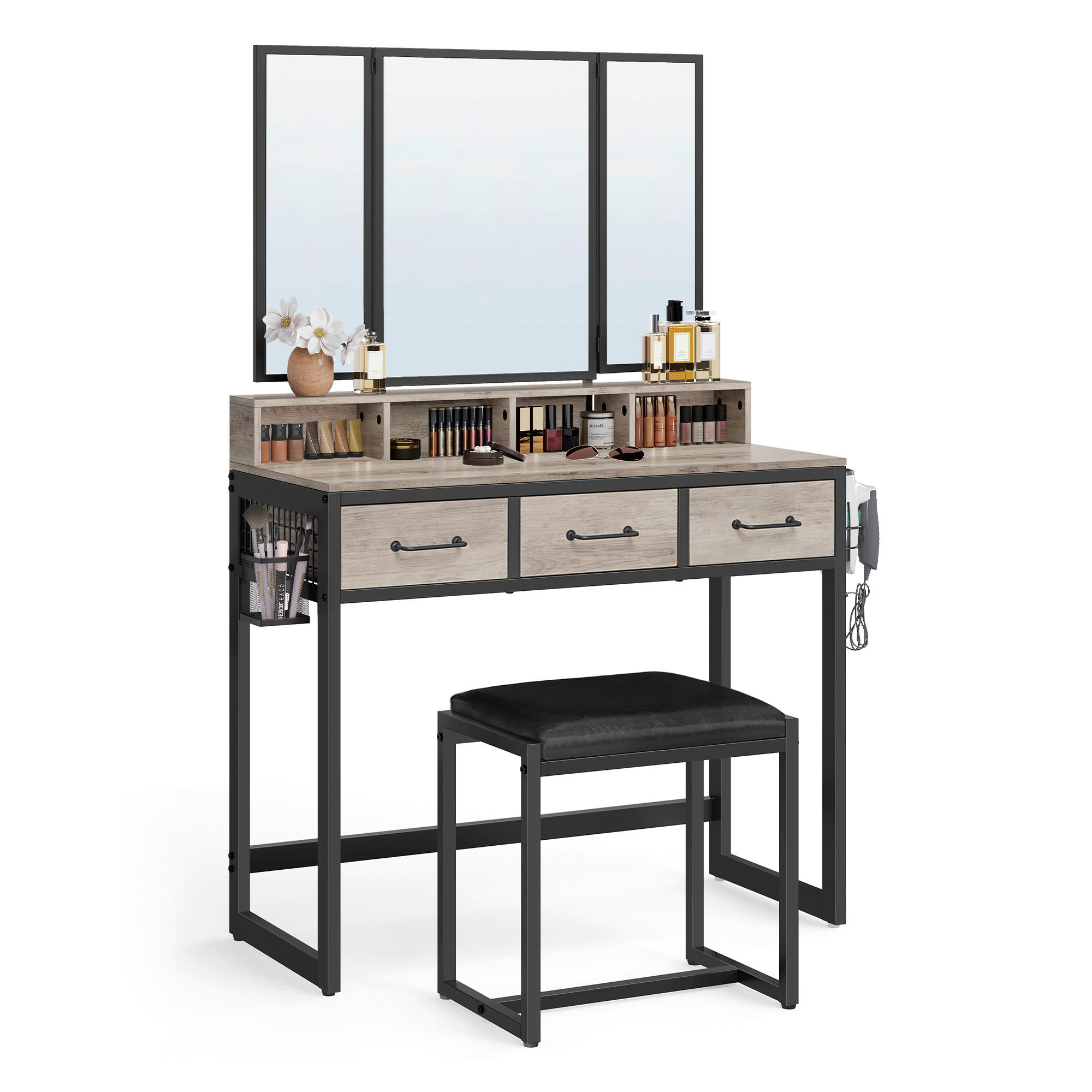 Boxxx Schminktisch Greige, Schwarz 40x141x90 cm