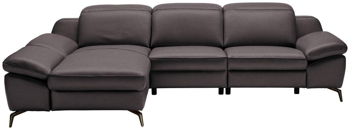 ECKSOFA in Echtleder Dunkelbraun  183/286 cm  - Dunkelbraun/Schwarz, Design, Leder/Metall (183/286cm) - Celina Home