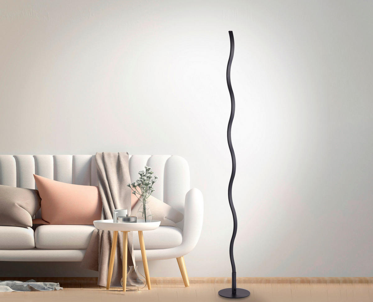 STEHLEUCHTE Wave 14/14/120 cm Modern  - Schwarz, Design, Kunststoff/Metall (14/14/120cm) - Just Light