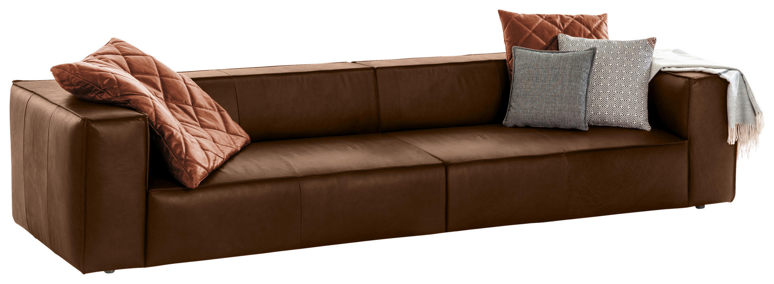 VIERSITZER-SOFA 300/66/104 cm around the block in Echtleder Dunkelbraun  - Dunkelbraun/Schwarz, MODERN, Leder/Kunststoff (300/66/104cm) - W.Schillig