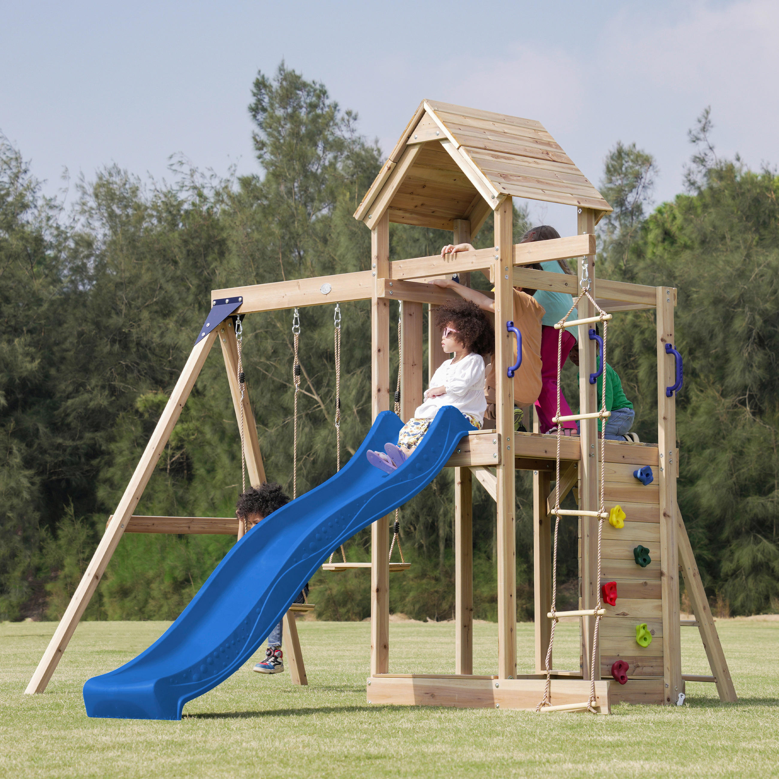 SPIELTURM  - Blau, KONVENTIONELL, Holz/Kunststoff (342/267/375cm) - Ambia Garden