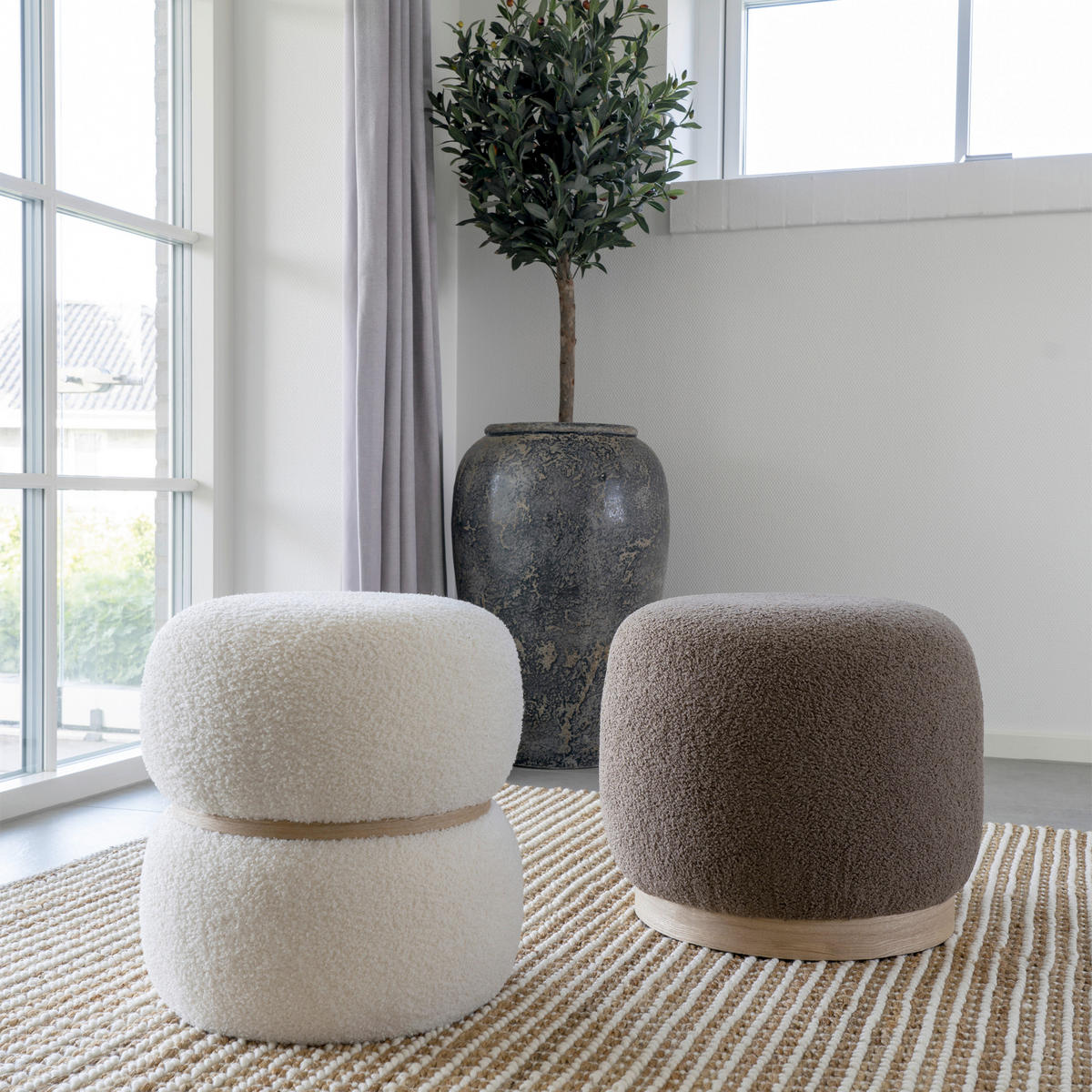 POUF Bouclé 44,5/40/44,5 cm  - Braun, Basics, Textil (44,5/40/44,5cm)
