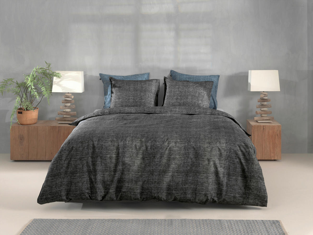 BETTWÄSCHE Lino Renforcé 155/220 cm  - Schwarz, Basics, Textil (155/220cm)