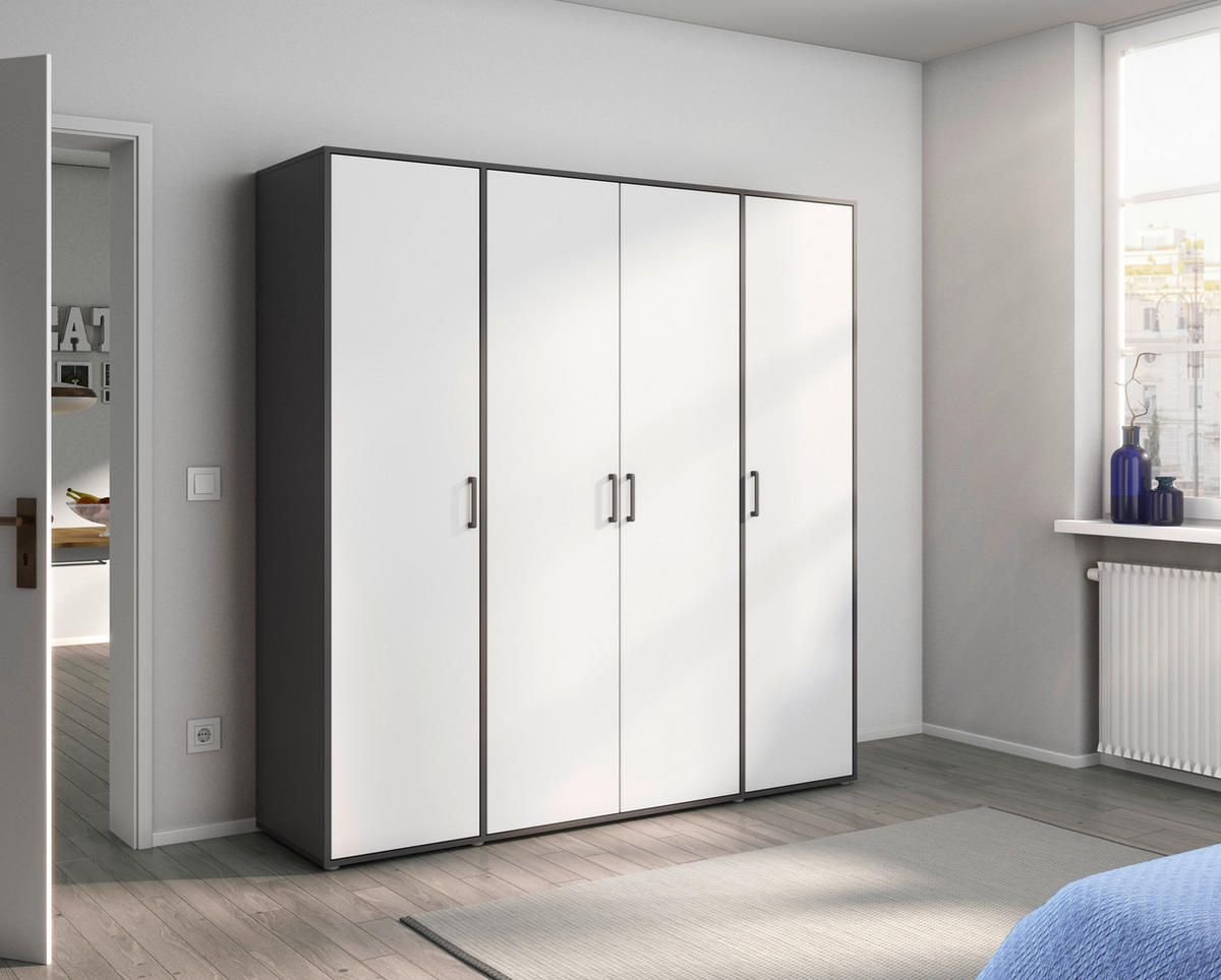 DREHTÜRENSCHRANK in Grau, Weiss  - Weiss/Grau, Modern, Holzwerkstoff/Kunststoff (187/194/53cm) - Rauch Möbel