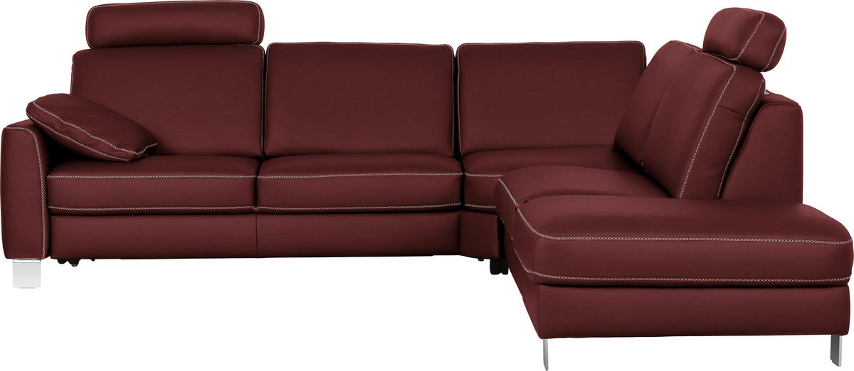ECKSOFA in Echtleder Brombeere  - Chromfarben/Brombeere, KONVENTIONELL, Leder/Metall (272/245cm) - Valdera