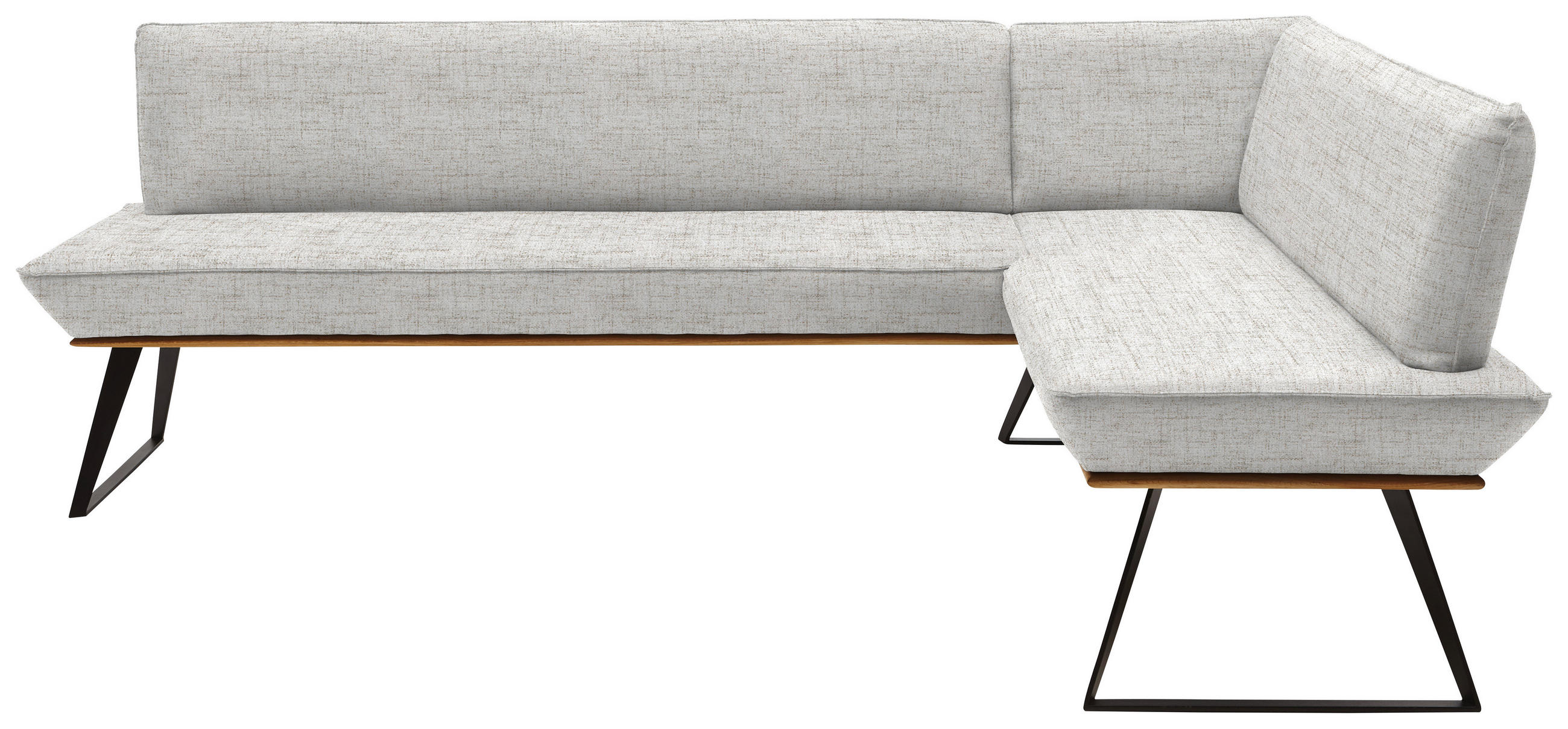 ECKBANK 243/163 cm Webstoff Schwarz, Eichefarben, Hellgrau Eiche massiv Metall   - Eichefarben/Hellgrau, Design, Holz/Textil (243/163cm) - Voleo