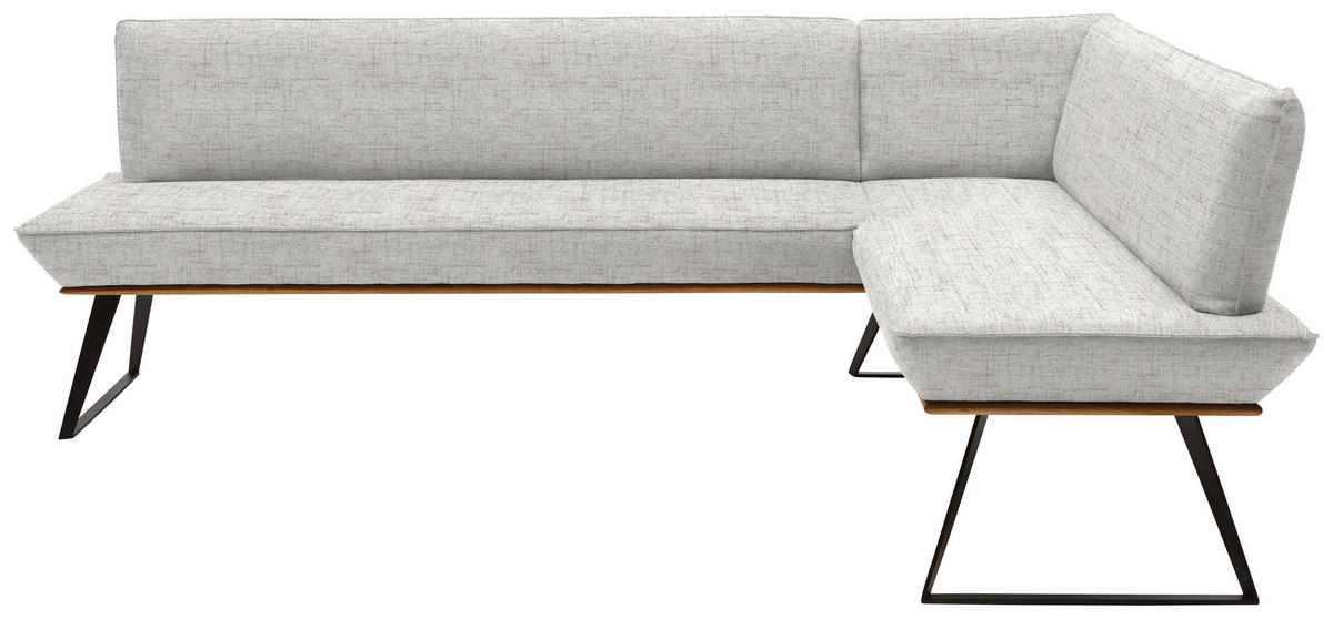 ECKBANK 243/163 cm Webstoff Schwarz, Eichefarben, Hellgrau Eiche massiv Metall   - Eichefarben/Hellgrau, Design, Holz/Textil (243/163cm) - Voleo
