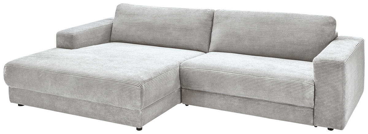 ECKSOFA inkl. Relaxfunktion Grau Cord  - Schwarz/Grau, Design, Kunststoff/Textil (168/296cm) - Pure Home Lifestyle