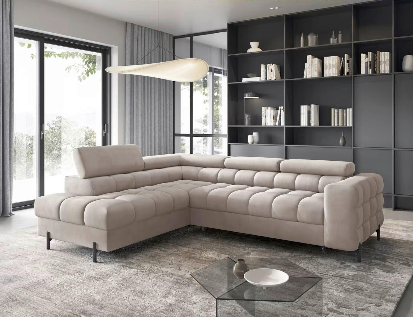 ECKSOFA in Plüsch Beige  200/276 cm  - Beige/Schwarz, Design, Textil/Metall (200/276cm) - MID.YOU