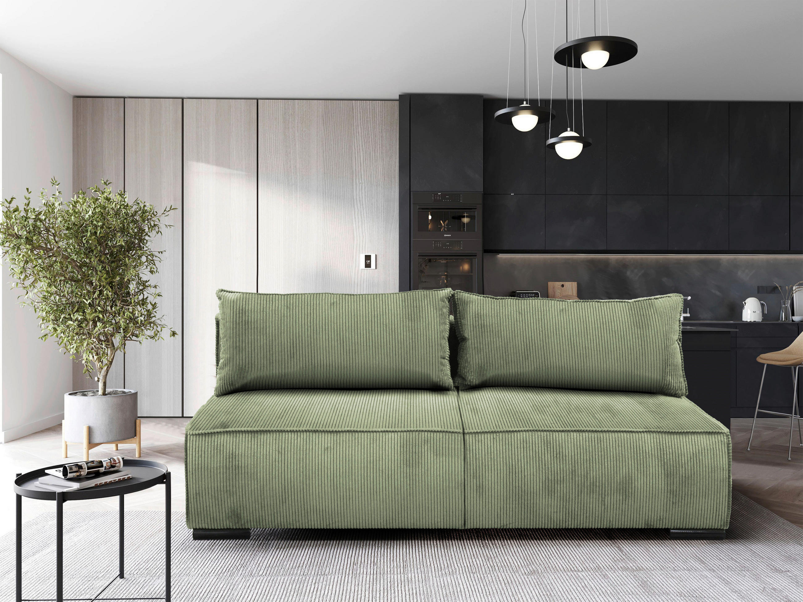 SCHLAFSOFA in Struktur Mintgrün  - Schwarz/Mintgrün, Design, Kunststoff/Textil (202/90/99cm) - MID.YOU