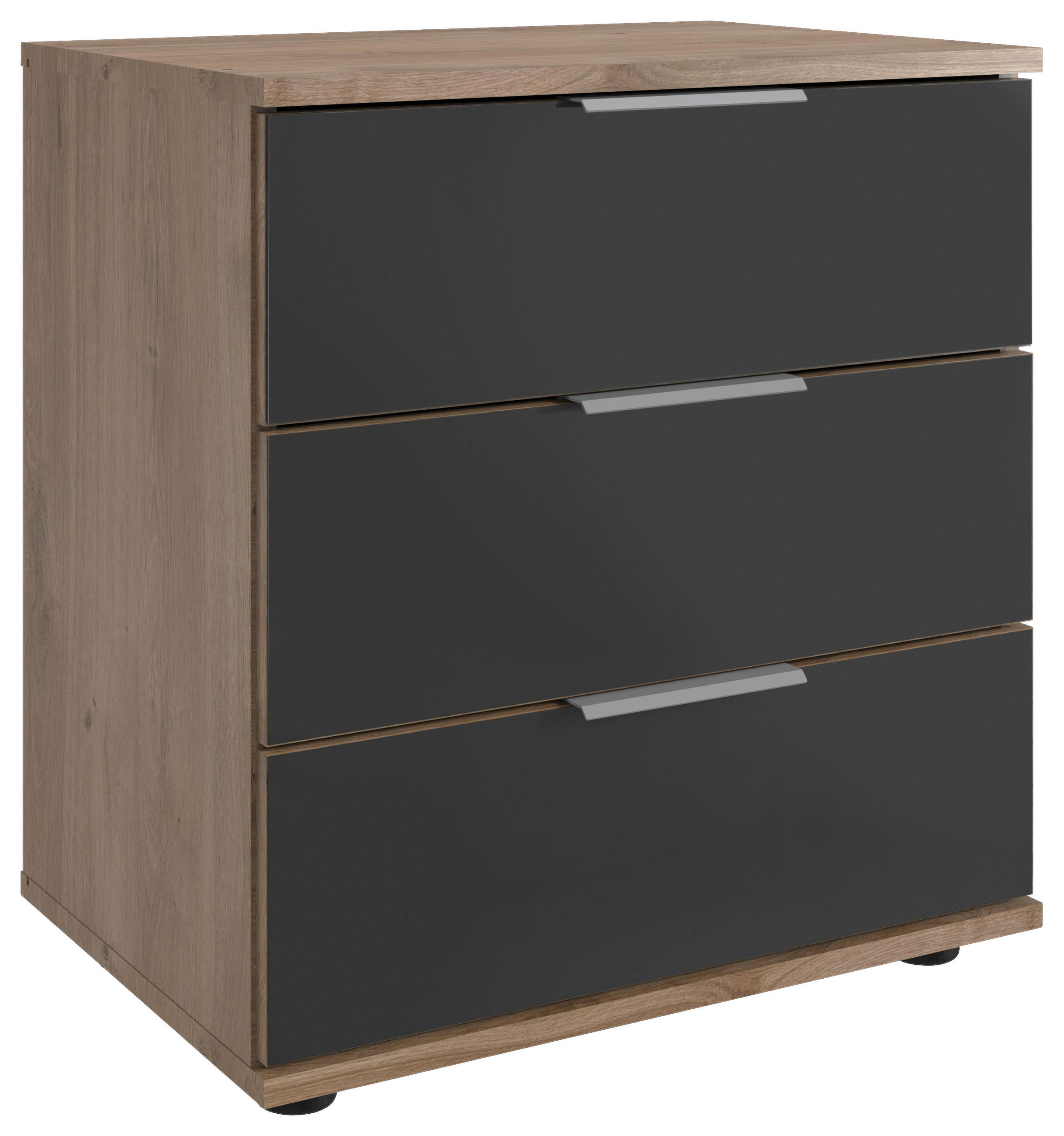 Noptieră, 52/58/38 cm, gri, culoare lemn stejar, culoare aluminiu