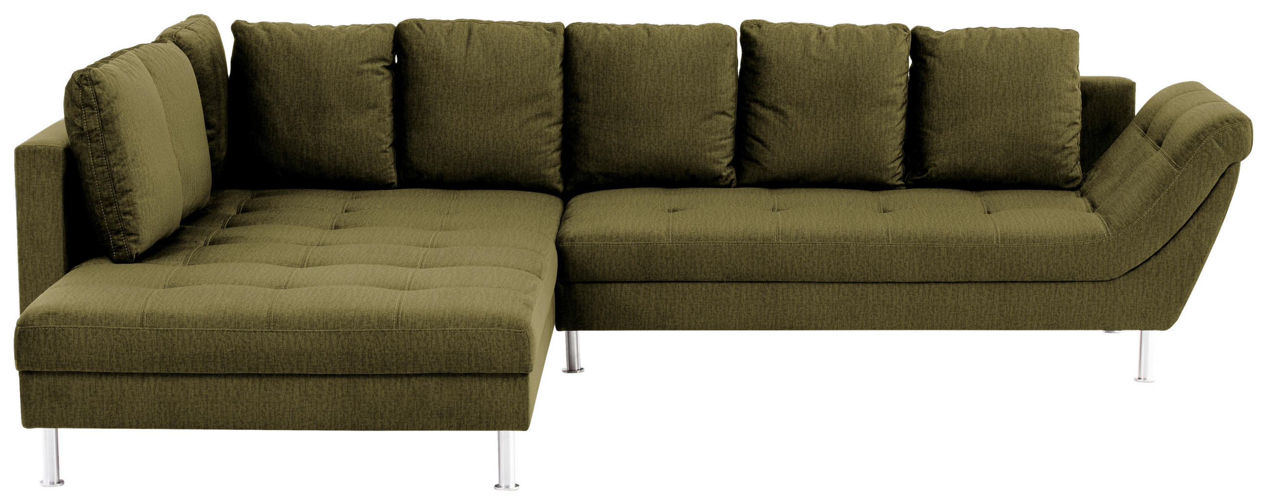 ECKSOFA Dunkelgrün Velours  - Chromfarben/Dunkelgrün, Design, Kunststoff/Textil (224/326cm) - Stylife