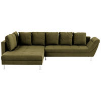 ECKSOFA in Velours Dunkelgrün  - Chromfarben/Dunkelgrün, Design, Kunststoff/Textil (224/326cm) - Stylife
