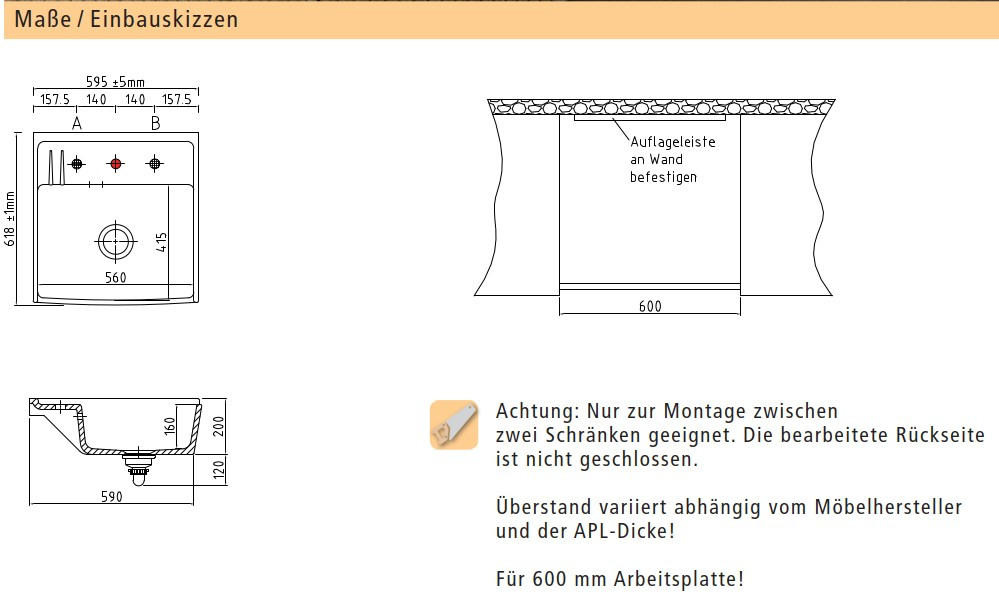 SPÜLE Kentro 60 / 59930178  - Titanfarben, Basics, Keramik (59,5/20,0/61,8cm) - Systemceram