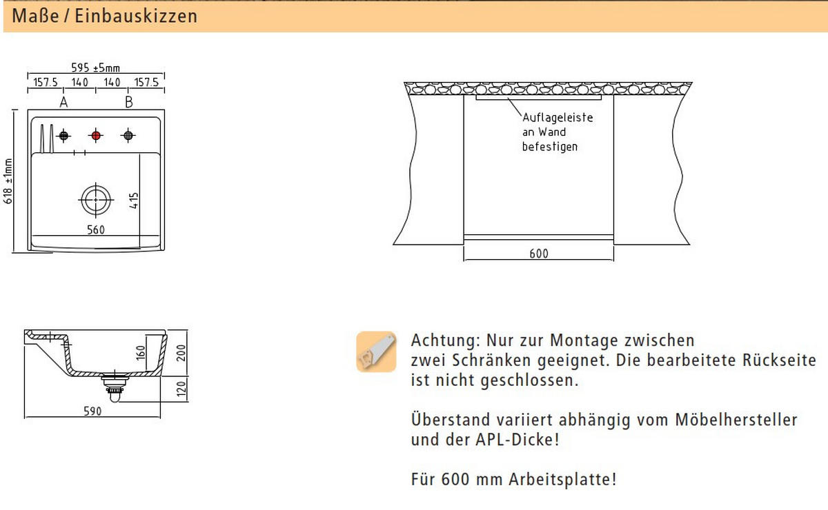 SPÜLE Kentro 60 / 59930112  - Weiß Hochglanz, Basics, Keramik (59,5/20,0/61,8cm) - Systemceram