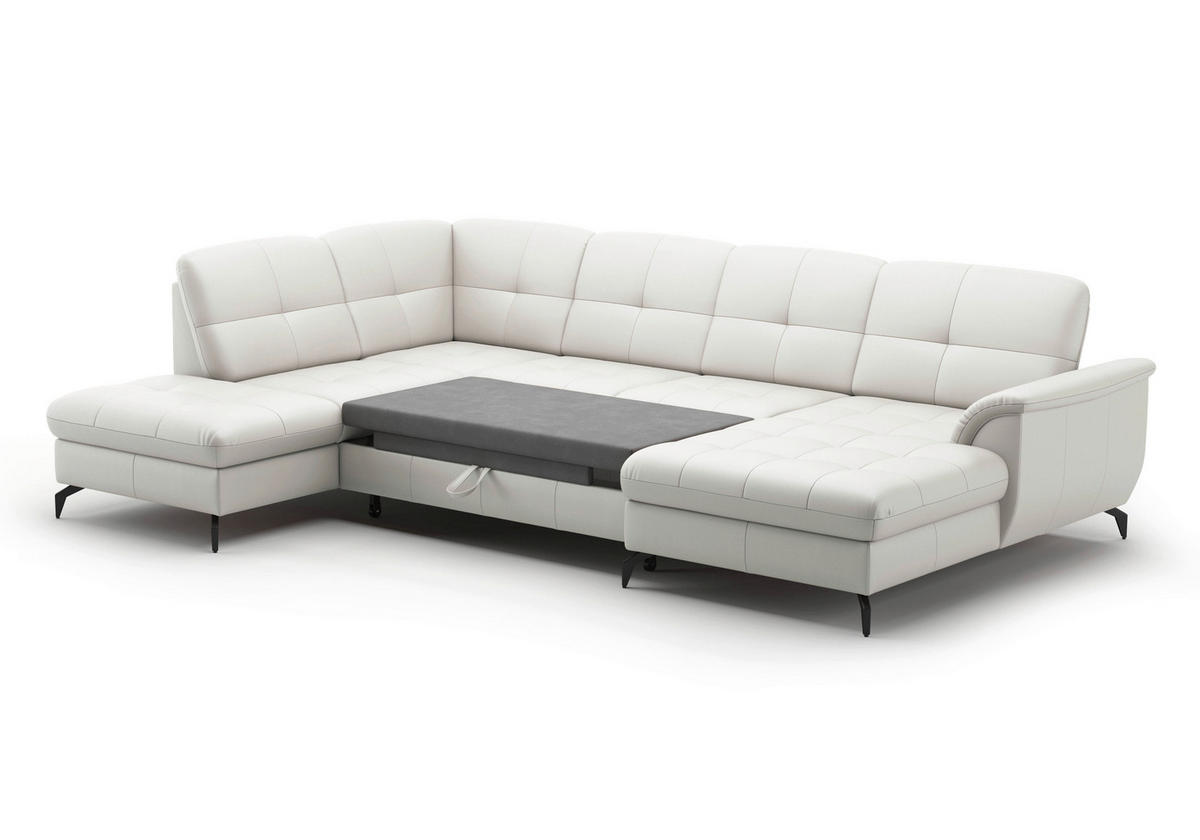 WOHNLANDSCHAFT in Vliesstoff Kombination Echtleder/Stoff Weiss  - Weiss/Schwarz, Modern, Leder/Textil (212/319/164cm) - Sit & More