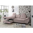 ECKSOFA Rosa Mikrovelours  - Chromfarben/Schwarz, KONVENTIONELL, Kunststoff/Textil (170/270cm) - Carryhome